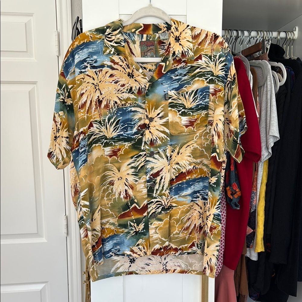 Tropical Print Men's Shirt palm tree watercolor Hawaiian